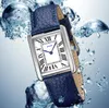 Moda Luxo Mulheres Praça Relógio 28mm Designer Nice Brown Blue Black Strap Lady Lady Clock