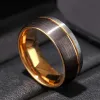 Band Fashion Men's Black and Silver Color Borsted Ladder Edge Tungsten Carbide Ring Thin Rose Gold Line Groove Ring Men Wedding Band