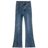 High waisted split denim flared pants for women to look slim and versatil 2024 spring new elastic micro flared pants