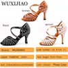 Dance Shoes WUXIJIAO Jazz Latin For Women Salsa Girls Ballroom Black Bronze Skin Curban Heel