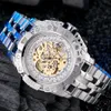 Luxury Silver Gold Automatic Mécanical Watch for Men Full Steel Skeleton Horloge de bracelet surdimensionné Relogo Masculino 240417