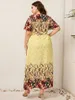 Women Summer Long Dress V Neck Short Sleeve Floral Print Boho Beach Dress Curvy Woman Plus Size Women Clothing 240423