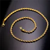 Chaînes de chaînes en acier en acier en acier inoxydable Chaîne de corde à corde Miss Collier Collier 10 mm d'épaisseur 76 cm de corde de long Chaîne torsatée 24K