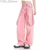 Women's Jeans Pink bagged cargo pants Y2K womens high waisted wide leg jeans hip-hop retro straight denim Trousers Harajuku oversized top yq240423