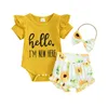 Vêtements Ensembles de vêtements de bébé nés en été Né des vêtements imprimés Ruffles Bodys à manches courtes Bodys Floral High Shorts Bolds Bandle