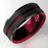 Bands FDLK New 4 Colors 8mm Black Brushed Black Edge Stainless Steel Ring Groove Stripe Men's Wedding Ring Jewelry Wholesale