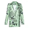 Женские костюмы Spaper Print Lime Green Women Blazers и Jackets Streatwear Fashion Негабаритная пальто женская осень 2024