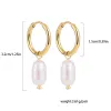Clips Minimalist Eardrop Pearl Small Hoop Earrings for Women Gold Color Stainless Steel Circle Huggies Hoops Ear Buckle Jewelry 2022