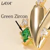 Charm LAYA Simple Gold Color Metallic Green Zircon Studs Earrings For Women 18K Gold Plated Brass Heart Ear Piercing Fashion Jewelry Y240423