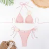 Swimwear designer Luxury Swimsuit Trajes de Bano Bikini Set Polyester Solid Low Beach Plear Imprimé Scrunch Halter Low-dos Sexy Sexy Women Sweet Bathing Costume Bikinis