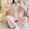 Frauen Nachtwäsche Jacquard Plüsch Winter Mädchen Pyjamas Prinzessin Stil süß und niedlich Spitze Strickjacke V-Ausschnitt Dicked Home Clothing Set