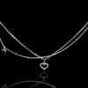 Strands New Fashion 925 Sterling Silver Heart Rhinestone CZ Pendant Double Layer Anklets Women Jewelry Summer Zircon Foot Chain Bracelet