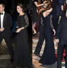 Vestidos de noite de renda preta de manga comprida Kate Middleton Vestido de celebridade vestido de tapete vermelho vintage Jewel pesco