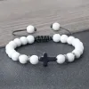 Brins Hot Prayer Cross Men Bracelet Handmade 8 mm Natural Tiger Eye Lava Stone Wood Perles Bracelets tressés