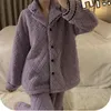 Kadın pijama 2024 Koreli Versiyon Pijamalar Kış Coral Velvet Kalınlaştırılmış Peluş Peluş Sıcak Sezon Flannel Homewear Seti