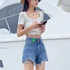 Shorts féminins Summer Steetwear High TAILLE VINTAGE DENIM LAMES MODE CONSTUSIQUE HARAJUKU Y2K All-Match Straight Short Jeants Femmes