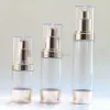 Costumes Capeur transparent Gold Gold Airless Bottle Pompe à vide Rempilable Contaiteur cosmétique 10pcs / Lot 15 ml 30 ml 50 ml