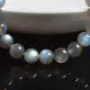 Strands Natural Grey Labradorite Bracelets Flash Smooth Spectrolite Moonstone Round Elastic Beads Bracelet Genuine Natural Stone Jewelry