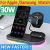 Chargers 30W 3 en 1 soporte de cargador inalámbrico para iPhone 14 13 12 x Samsungs22 S21Galaxy Watch 5 4 Active 2 Buds Cargo rápido Dock Station