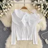 Women's Blouses Ladies Summer Full Of Stars Diamond Mesh T-shirt Shirt Skew Collar Ruffles Long Sleeves Pullover White Tops