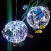 Utomhus Solar Garden Light Metal Home Decorative Nightlight Farterfly Pendant Waterproof Round Ball Weaving Mesh 240411