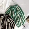 Pantaloni a doppia tasche ragazzi pantaloni in vita elastica in vita nera/verde a strisce di cotone cotone estate casual bambini lunghezza