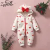 One-pièces zafille bébé fille fille coeur hooded zipper Baby's Rompers plus Velvet chaud saut d'hiver pour les enfants vêtements pour enfants