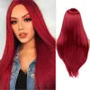 Human Curly Wigs Wig Fashion dames gemechaniseerd vezelhaar hoge temperatuur zijden multi -kleur split lange rechte haar wijn rode pruik