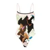 Bikini diseñador traje de baño moda sin espalda de una pieza dibujos animados multicolor de una pie