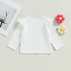 Baby Girl Kids Ruffle Blouses Long Sleeves Solid Color Doll T-Shirt Top Bottom Cotton Top Tees Plain Shirt 240410