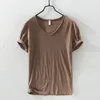 Summer 100% Cotton T-shirt Men V-neck Solid Color Casual T Shirt Basic Tees Plus Size Short Sleeve Tops Y2449 240420