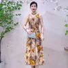 Casual Dresses V-Neck High Waist Print 2024 Summer Dress Women Holiday Korean Women's Elastic Milk Silk Floral Long