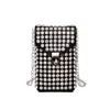 Shoulder Bags 2024 Mobile Phone Pouch For Women Fashion Diamond Crossbody Bag HandBag Luxury Tassel Rivet Chains Purse Pocket