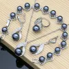 Brins noirs perles 925 ensembles de bijoux en argent pour femmes perles de luxe perles bracelet conception de boucles d'oreille