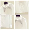 Women's Blouses Office Lady kralen Rhinestones White Shirt Spring herfst Koreaanse stijl Casual temperament pure kleur lange mouw vrouwen