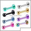 Nose Rings Studs Nose Rings Studs 10Pcs Ball Titanium Stainless Steel Labret Lip Stud Chin Eyebrow Ring Bar Tragus Piercing Body Jew Dh2Ze