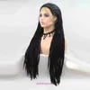 Sylvia new hot black pigtail three strand front lace wig chemical fiber hand woven