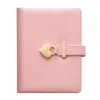 Söt dagbok med hjärtlås Key Pu Leather Notebook School Supplies Låsbara lösenordsskrivningskuddar Girls Gift Korean Stationery