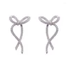 Stud Earrings Fashion Silver Color Ribbon Bow Drop For Women Girls Korean Style Rhinestone Ear Studs Wedding Jewelry