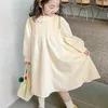 Vestidos de menina Novos filhos de verão Vestido Floral Border Baby Girl Dress Pleated Girls Girls Girls Puff Sleeve Princess H240423