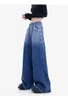 Женские джинсы градиент синий винтажный широкий нога модные мешковатые высокие талию прямые брюки улицы для мытья джинсовая брюка Осенние дамы Y2K