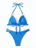 Women's Swimwear 2 Piece Bikini Set Halter Neck Ring Linked Tie Up Tops Low Waist Shorts Bathing Suit Outfits