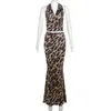 Leopard Stampa BodyCon Women Y2K Maxi Dress Set Summer Halter Wrappure Scavoni senza battute Gonne lunghe a due pezzi Outfit 240418