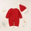 One-Pieces Winter Autumn Christmas Kids Romper Baby Girl Long Sleeve Knitted Romper Newborn Girls Boys Jumpsuit Cap Clothes Outfit