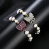 Brins Luoteemi Gold Color Butterfly and Pearls Bracelet For Women Party Luxury Pink Clear Cz Insect Fashion Jewelry Christmas Gift