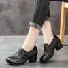 Casual Shoes Elegance National Style Women's Old Age Deep Mouth Thick Heels Single Shoe Slip-on Mid-heel Ladies Pumps