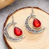 Charm Gothic Red Color Crystal Moon Earrings for Women Romantic Dark Witch Vintage Jewelry Minimal Pagan Phas Witchy Goddess Gifts Y240423