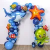 Ocean Animal Ballon Bogen Set 134 Stücke Großer weißer Haifischballon Sternenfisch Tintenfische geeignet für Geburtstagsfeiern 240411