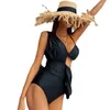 Kobiety stały kolor stały kolor Black One Piece Bikini for Women High talia Bandage Bandage Bandage Backless Swimsuit 2024 Summer Beach Kąpiec