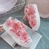Casual Shoes Low-top Flower Canvas Comfortable Women Walking Handmade Pink White Flat Vulcanized Sneakers